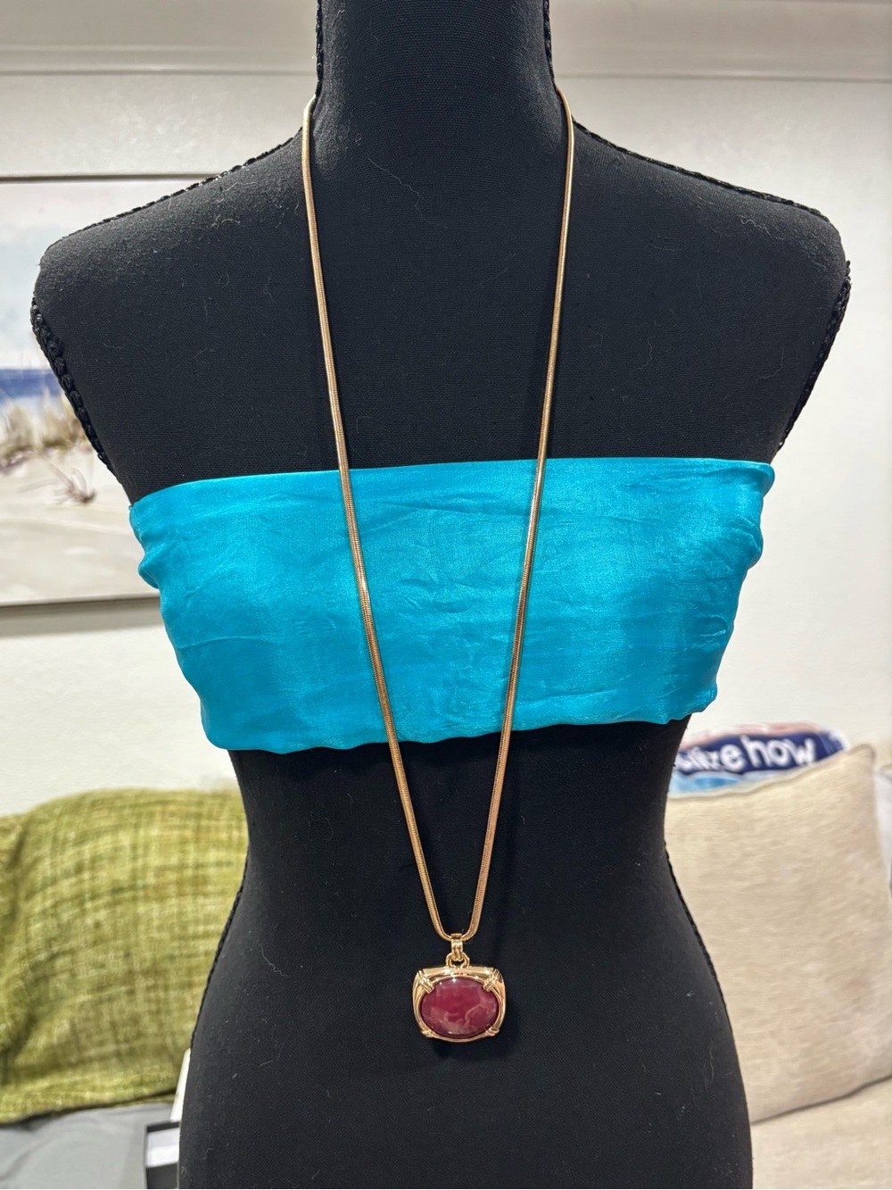 Target Gold-Tone Long Necklace with Magenta Pendant